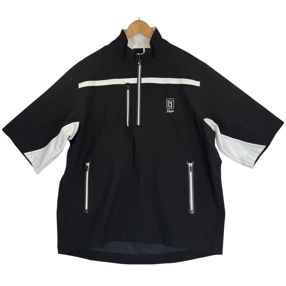 FootJoy DryJoys Tour XP Sawgrass Jacket Large Black White 1/2 Zip Short Sleeves